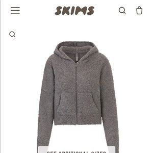SKIMS COZY KNIT ZIP UP HOODIE IN SMOKE